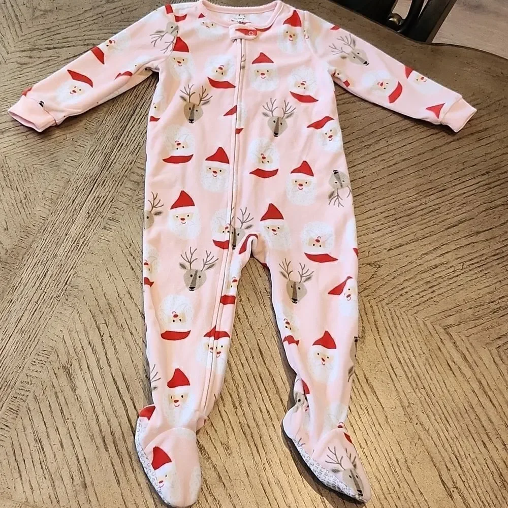 3T girls  Santa footed zip up onsie Carters